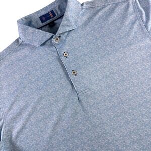 Stitch Golf Polo Shirt Mens M/L Light Blue White Micro Print Performance Stretch